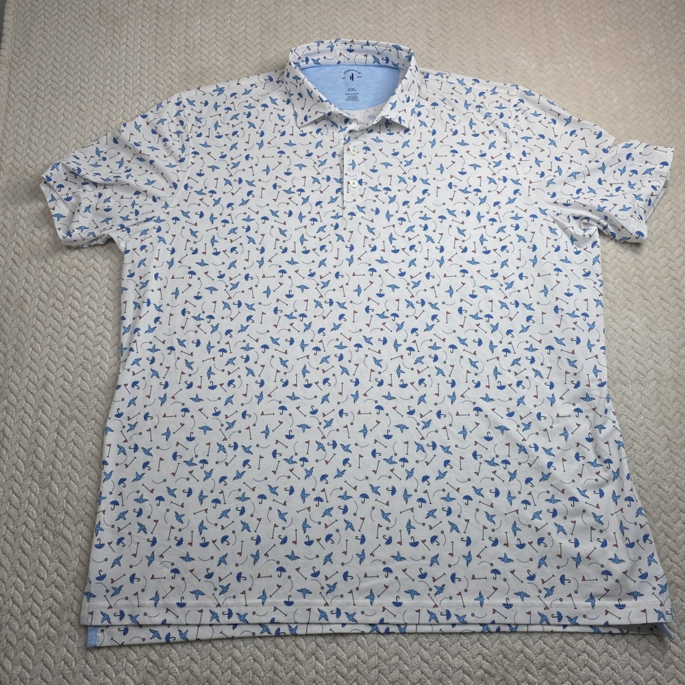 Johnnie-O Top Shelf Mens XXL White Golf Print Performance Polo Shirt Gold Canyon - Picture 3 of 10